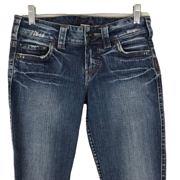 Silver Jeans Women’s Size 26 Capri Twisted Blue Bootcut Low Rise Cut Rolled Hem - Picture 5 of 11